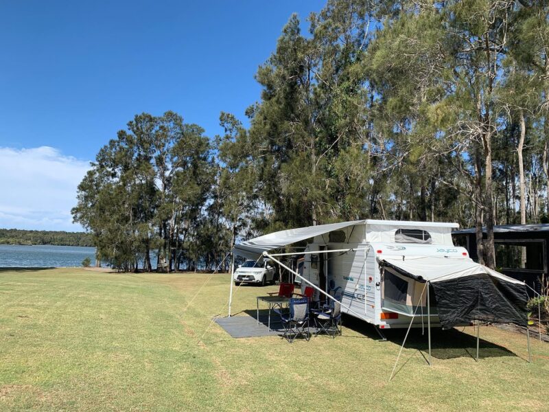 Caravan "Emu Country" all set up and waiting for its hirers